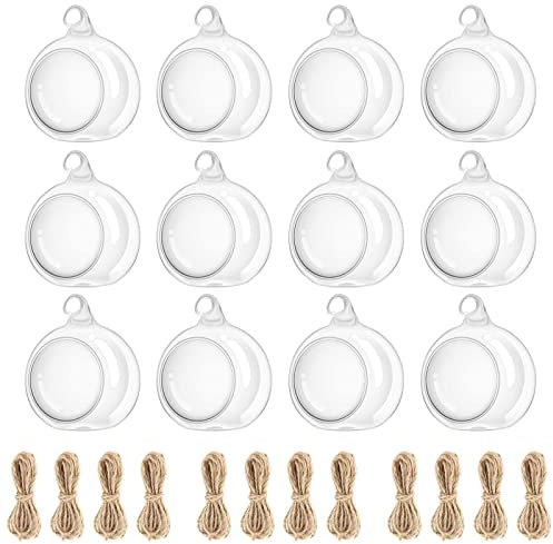CHAMEEN Hängende Glas Teelichthalter 12 Stück Durchmesser 6 cm Glaskugeln Terrarium Glaskerzenhalter für saftige Garten- oder Hochzeitsdekorationen