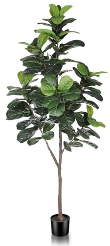 LYERSE Artificial Fiddle Leaf Fig Tree - 6.5ft Faux Ficus Lyrata Plant with 108 Fiddle Leaves Fake Fig Silk Tree in Pot Artificial Tree for Indoor Outdoor Home Office Perfect Housewarming