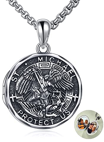 YFN Heiliger Michael Medaillon Halskette Sterling Silber Religiöse Beschützer Foto Anhänger Sankt Michael Erzengel Schmuck Geschenke für Damen Herren