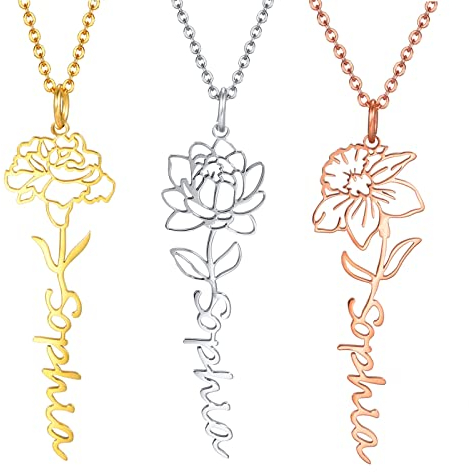 XUANPAI Namenskette Personalisierte Damen Kette, Geburtstag Blume Kette mit Name, 18K Rosegold/Gold Vergoldet Kette mit Name, Geschenk für Herren, Freundin, Mädchen, Mutter, Schwester (NNC-124)