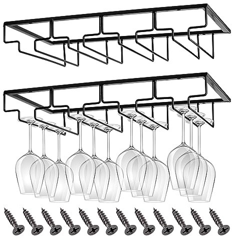 ROEXUN 2 Pezzi Scolabicchieri Portabicchieri, Porta Bicchieri da Vino Sospeso Con Viti, Calici Sotto Armadio per Tutti i Tipi di Calici - per Famiglia, Ristorante, Hotel
