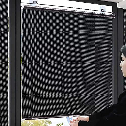 Einziehbarer Sonnenschutzrollos Für Balkon,Verdunkelungsrollos Mit Saugnäpfen,Thermische Fenstervorhänge Für Dachfenster Dachfenster,Temporäre Jalousien Ohne Bohren,Black-45×125cm(17.7*49.2in)