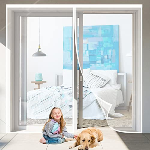 Rideau de Porte Magnétique 80 x 200 cm, Porte Moustiquaire Magnétique pour Camping-car Rideau de Porte Magnétique Grande Taille pour Porte ou Fenêtres, Blanc