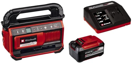 Einhell Hybrid-Kompressor PRESSITO 18/25 Hybrid Power X-Change (18 V, Betrieb mit Stromkabel oder Akku, max. 11 bar, inkl. 4-tlg. Adapter-Set & 2 Schläuchen, inkl. 5,2 Ah Akku und Ladegerät)