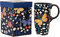 DUSVALLY Tasses à café en céramique de voyage en porcelaine avec couvercle et coffret cadeau, 500 ml. Grande tasse à café, motif papillon