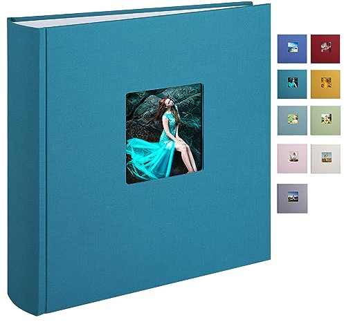 1DOT2 Leinen Fotoalbum Groß, Fotobuch zum Selbstgestalten und Einkleben im Format 30x30.5 cm hat 120 säurefreien weisse Seiten (200g/m²), Perfekt für Baby, Hochzeits, Kinder(Pfauenblau)