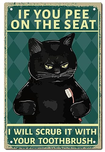 CREATCABIN Cartel de Hojalata Con Diseño de Gato Negro, Metal Vintage y Retro Para Pintura de Baño, Placa de Hierro, Decoración de Pared, Mural de Arte Para Colgar, 30x20 cm