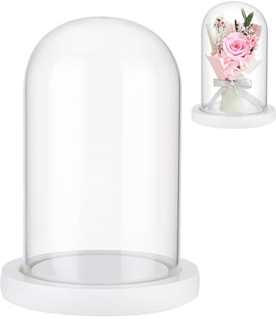 nbeads Cloche Dôme en Verre, Cloche Dôme D'Affichage Transparent avec Base en Bois Blanc pour la Saint-Valentin Fête des Mères Décorations Florales Artisanat, 4.45× 6.42 pouces (11.3x16.3 cm)