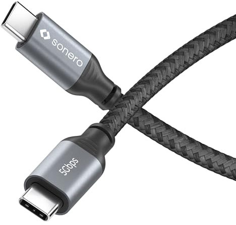 Sonero Cable USB-C a USB-C, transmisión de imágenes 4K 60Hz, USB 3.2 Gen 1, DP Alt Mode, transmisión de datos 5 GB/s, 3A/20V/60W, gris/negro, 0,50 m