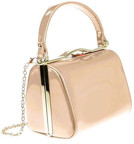 UShopUK Pochette a mano con manico superiore in pelle verniciata, per matrimoni, balli di fine anno, feste, serate, Nude, medium