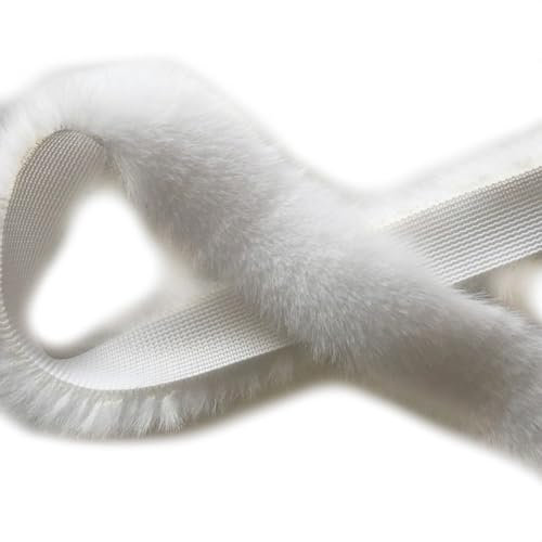 Rockreyoa Lot de 5 bordures en fausse fourrure de 1 m - Ruban décoratif coloré en fausse fourrure - Pour accessoires de bricolage, pantoufles, col, décoration - Blanc - 1 cm
