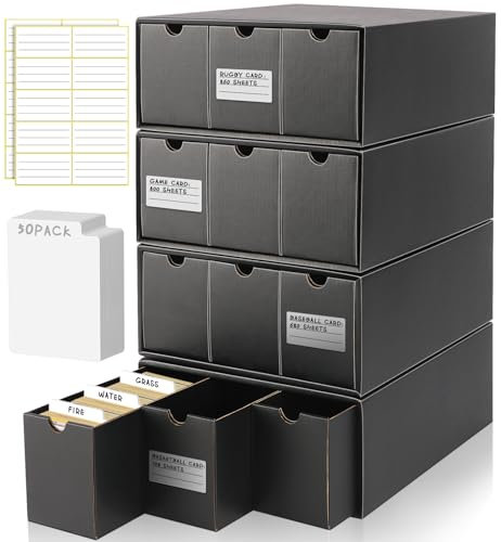 Homthy Trading Card Storage Box, Includes 12 Pack with 50 Card Dividers, Cardboard Trading Storage Organizer Collectible Box with Labels Fit for MTG TCG and Sport Cards