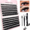 240 Pcs DIY Wimpern Extensions Set 0.07D Wimpern Einzeln Individuelle Falsche Wimpern Cluster mit Lash Bond & Dichtung und Pinzette für Anfänger Wiederverwendbar Wimpernbüschel (240P-60+80D)