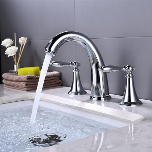 Robinets de Lavabo pour Salle de Bain Laiton Mitigeur Lave Main 2 Poignées et 3 Trous,chrome
