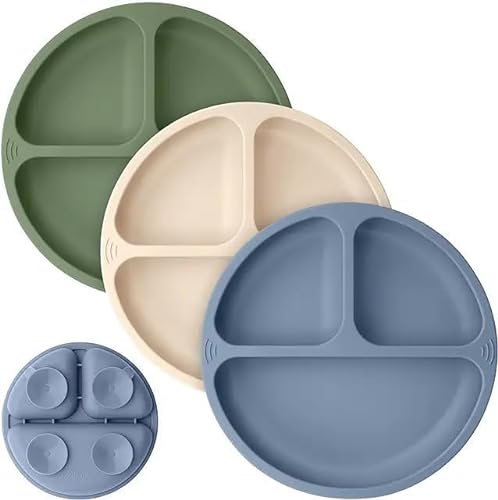 BebeCalin Lot de 3 assiette ventouse pour bébé - Antidérapantes assiette bebe - Pour les tout-petits et l'auto-alimentation - Sans BPA - Passe au lave-vaisselle et au micro-ondes, BB001