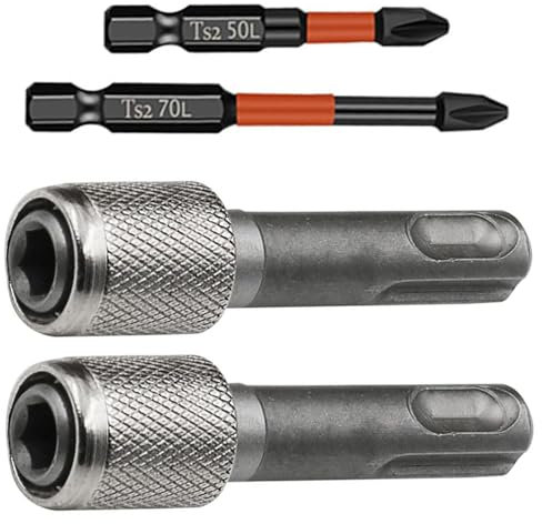 ANBOO Sechskantschaft SDS Bithalter, 2 Stück SDS Bit Adapter und 1 Kreuzbohrer (50 mm+70 mm), Stahl Adapter SDS Plus Bohrerhalter Konverter, Rundschaft zu Sechskant Schaft Adapter für Hammer Bits
