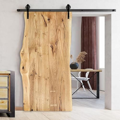 SEART Schiebetür aus Eichenholz mit Naturkante HIT Board Basic für Schlafzimmer, Ankleidezimmer, Speisekammer (90-100x220, roh)