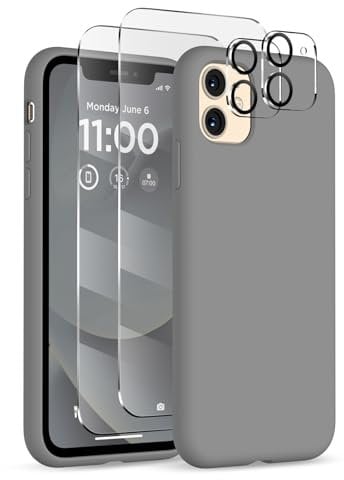 COFFKER for iPhone 11 Case, [2X Screen Protector + 2X Camera Protector], Liquid Silicone Full-Body Shockproof Protective Phone Case, Soft Microfiber Lining with iPhone 11 Case 6.1, Space Gray