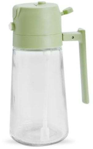 SHUNCHG 2 en 1 Freidora de Aire Botella Dispensadora Oliva con Cepillo Vidrio Pulverizador de Aceite para Cocina Parrilla Horno Ensalada (Verde, 470ml)