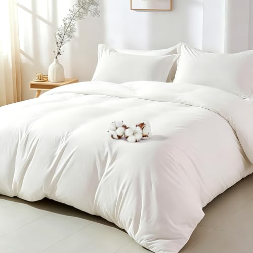 ComfortAce Bettbezug 155x220 cm aus 100% Baumwolle (200 TC) – Weiß, ohne Kissenbezug, mit Reißverschluss & Eckbändern, Oeko-Tex Zertifiziert, allergikerfreundlich, pflegeleicht