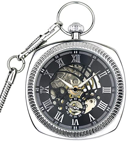 HIFRQVVC Metall Vintage Taschenuhr Quarz, Kreative Desktop-Ornamente Skelett Mechanische Halskette Uhr mit Kette Weihnachten Graduierung Geburtstag Geschenke Vatertag(Silver)