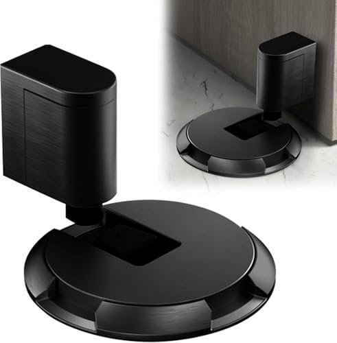 Door Stop Magnetic Door Stopper, 2024 New Punch-Free Mechanical Silent Floor Door Stops Indoors, Adjustable No Drilling Mechanical Floor Doorstop Magnetic Door Locks with Adhesive (Black)