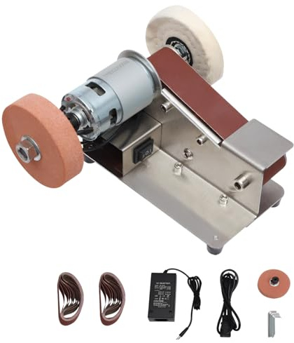 Schleifbock, Elektrischer Mini Bandschleifer, Tisch Bandschleifer Messerscharfer mit 20 Schleifriemen, 7-stufig einstellbarer Poliermaschine, Schleifmaschine Messer fur Metall, Bernstein, Keramik