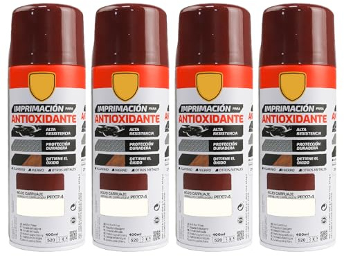 various Pintura Spray Imprimacion Antioxidante Rojo Carruaje de 400 ml Protección Contra la Corrosión Adecuado para las Superficies de Metal, Aluminio,Hierro y Otros metales Pack de 4 Unidad