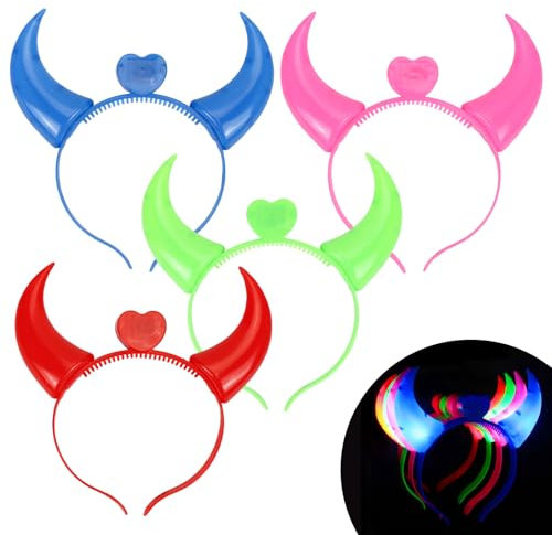Meleager Serre Têtes Led, Serre Tete Lumineux avec Corne Diable LED, Accessoire Cheveux, Pour Halloween, Carnaval