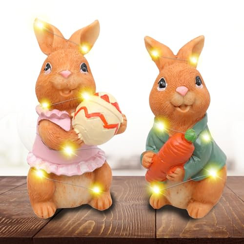 TZQFROCE Figuras de conejito de Pascua, 2 unidades, figuras de conejo, figuras de conejo, decoración, decoración para mesa de Pascua, jardín, decoración de primavera