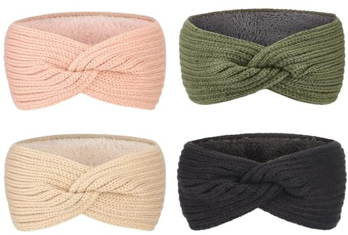 DRESHOW Femmes Chaud Tricoté Bandeau Hiver Oreille Plus Chaud Crochet Tête Enveloppe épais Polaire Doublure Cheveux Bandes