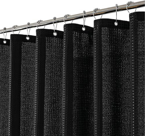 meioro Schwarz Duschvorhang, Anti Schimmel Wasserdicht und Trocknet Schnell Duschvorhänge, Waffel schwere Textil Stoff Shower Curtain mit 12 Ringen, 180 x 240cm Luxus duschrollo für badewanne
