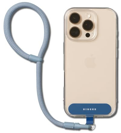 Ringke Holder Link Flow Hand Strap (P Type), Cinturino Robusto in Poliestere Anti-groviglio Regolabile con Linguetta di Fissaggio in TPU per Custodie per Smartphone, Ecc. - Urban Blue