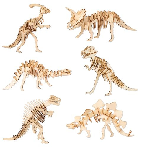 TapirElla - 3D Holzpuzzle Kinder Dino - 6er Set Dinosaurier Lernspielzeug aus Holz – Kinder Holzbausatz von Lutz Mauder – Kreatives Montessori Spielzeug – Pädagogisches DIY Geschenk Jungen Mädchen