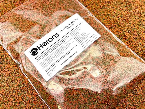 HERONS Discus Granules 200g - Premium Quality Fish Food, Pellets For all Discus and Cichlids, Rich in Amino and Omega-3 Fatty Acids, Staple Food - 200 Grams