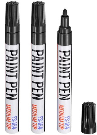 sourcing map 3pcs Paint Marker Pens Quick Dry Waterproof Permanent Oil Based Paint Markers for Wood Metal Plastic Canvas Glass Mug Rock Painting, Black