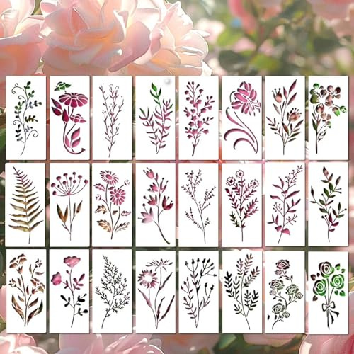 Hebterrka Schablonen Set Mit 24 Pflanzen Design, Vielseitige Und Langlebige Schablonen Für Wandgestaltung Und mehr, Anpassbare Stencil Papier Für Verschiedene Oberflächen, Geschenkidee Für