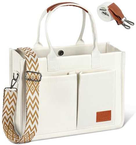 Aucuu Canvas Tasche Damen, Große Handtasche mit 2 Verstellbaren Schultergurten, Arbeitstasche Schultertaschen, 14 Zoll Laptop Tasche, Tote Bag Damen, Umhängetasche für Schule Arbeit Reise