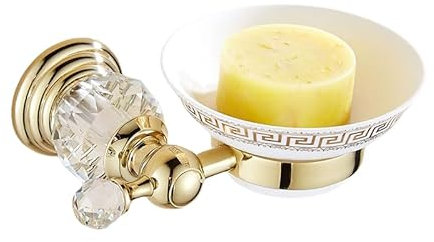 Lujoso jabonera de cristal dorado con jabonera de cerámica para baño y cocina (caja de jabón)
