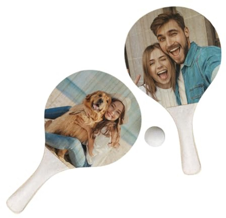 Set 2 Palas de Playa Personalizadas con Foto Raquetas con Pelota Juego de Raqueta para Niños y Adultos