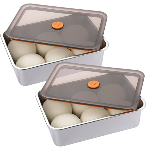 SUMNACON 2 Pcs Stainless Steel Pizza Dough Proofing Boxes, Household Pizza Dough Container Dough Proofing Tray Large Capacity Storage Box Organizer Cake Carrier Container with Lid