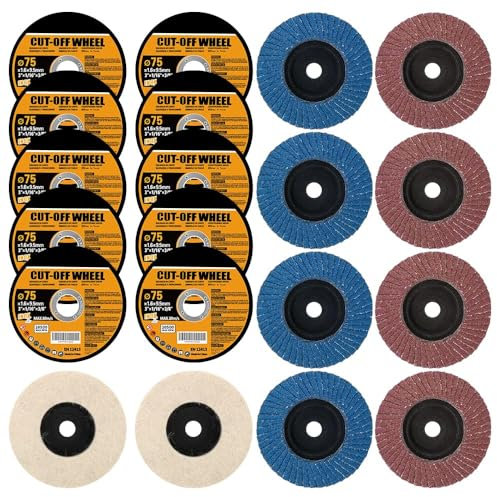 Trennscheiben, Fächerscheiben, Polierscheiben Set ∅ 75 x 9.5mm für Winkelschleifer Schneiden Polieren Schleifen Metall, Montagedorn für Schneideisen (75 mm 20Pcs)