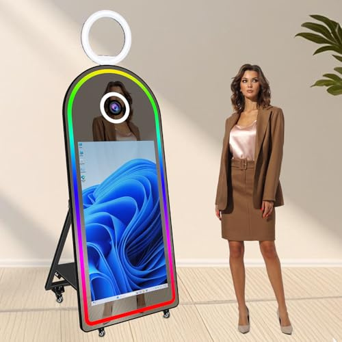 65 Zoll Magic-Mirror-Portable-Fotokabinen, 43 Zoll Magic Mirror Fotokabinen mit Touchscreen, Maschinen für Verleih bei Veranstaltungen, Hochzeiten und Partys (Black, Photo Booth)