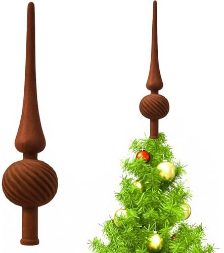 Weihnachtsbaumspitze mit Samt-Endstück, 27,9 cm, Vintage-Kugel-Ornament für Mitte des Jahrhunderts Zuhause, Weihnachten, Urlaub, Party-Dekorationen (rot) (braun)