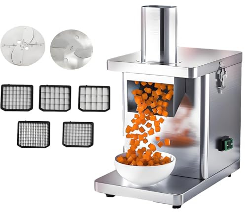 AiODiO Machine à découper en dés en Acier Inoxydable, Coupe-légumes Professionnelle, Coupe-Carottes, Pommes de Terre et oignons en Cubes granulés, avec Lames et moules à dés de 6/8/10/12/15 mm 110v