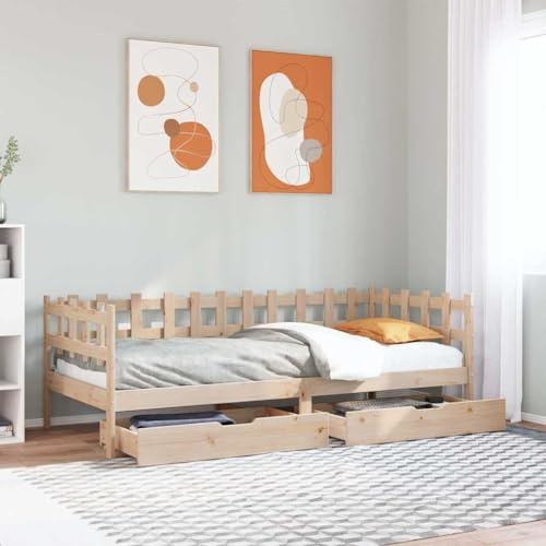 Tonture Tagesbett 90x190 cm Massivholz Kiefer, Ausziehbar mit 2 Schubladen, Robustes Bettgestell, Modernes Schlafsofa für Gästezimmer, Natürliches Design