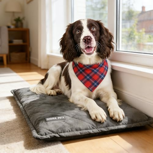 MORA PETS Self Heating Dog Bed Mat for Large Dogs, Thicker Classic Model Warming Pad for Crate & Sofa, Washable Pet Cushion with Removable Cover, Non-Slip, Grey, 89x58cm