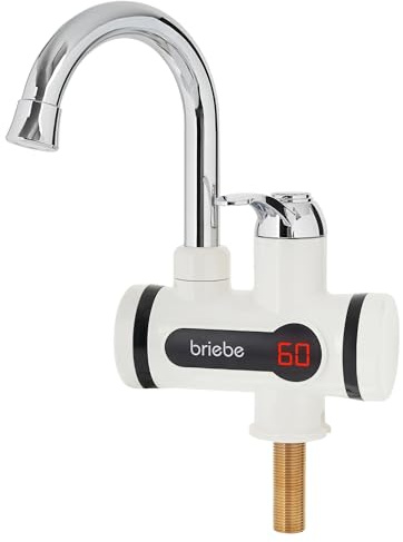 briebe Grifo Calentador de Agua Eléctrico Instantáneo de Mesa, Bajo Consumo, Grifo Cocina Display Indicador Temperatura, Camping, Camper, Garaje, Agua Caliente al Instante Fácil Instalación