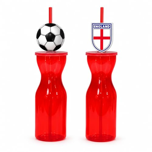 England Football Water Bottles 2 Pack, Eco-Friendly BPA-Free 18OZ Leak Proof Drinking Bottles with Straw, England Badge Design, Reusable Sports Water Bottles for Football Matches & World Cup Events