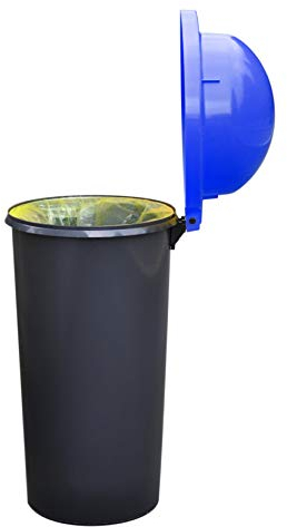 KUEFA HD 60L Müllsackständer, Mülleimer mit Scharnierdeckel und Klemm-Ring Gelber Sack, stabil, strapazierfähig, geruchsdicht, auslaufsicher, universell einsetzbar (Blau)